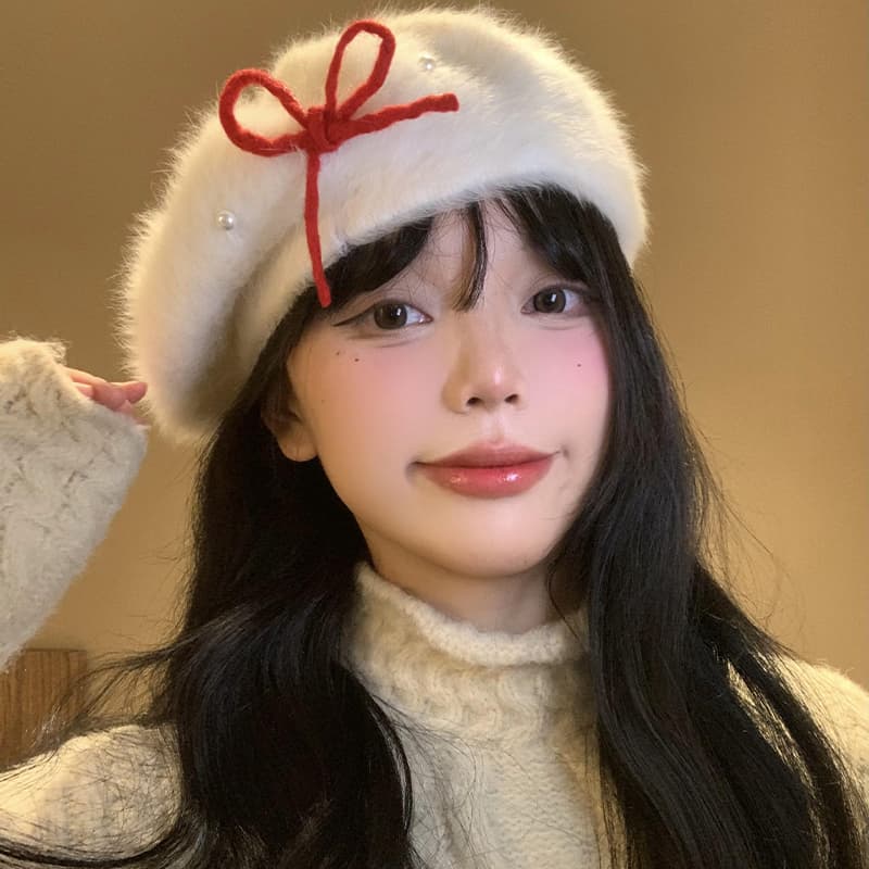 ふわもこリボンベレー帽