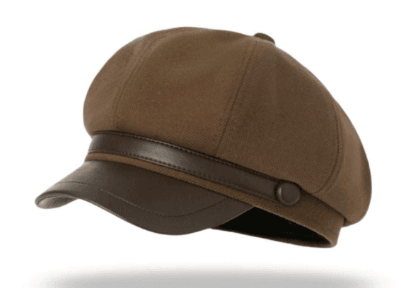 職人仕立て 八角帽子 皮革アクセント ベレー帽