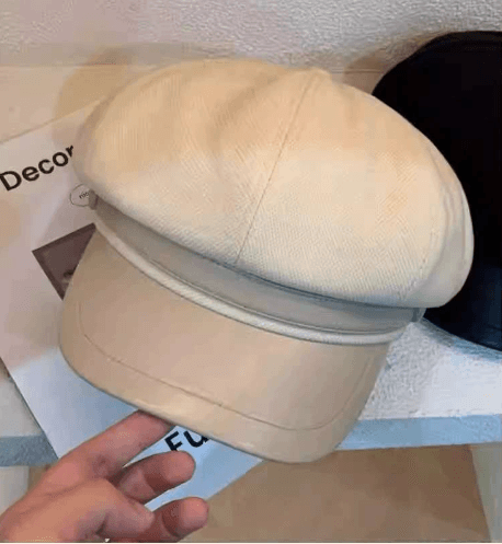 職人仕立て 八角帽子 皮革アクセント ベレー帽