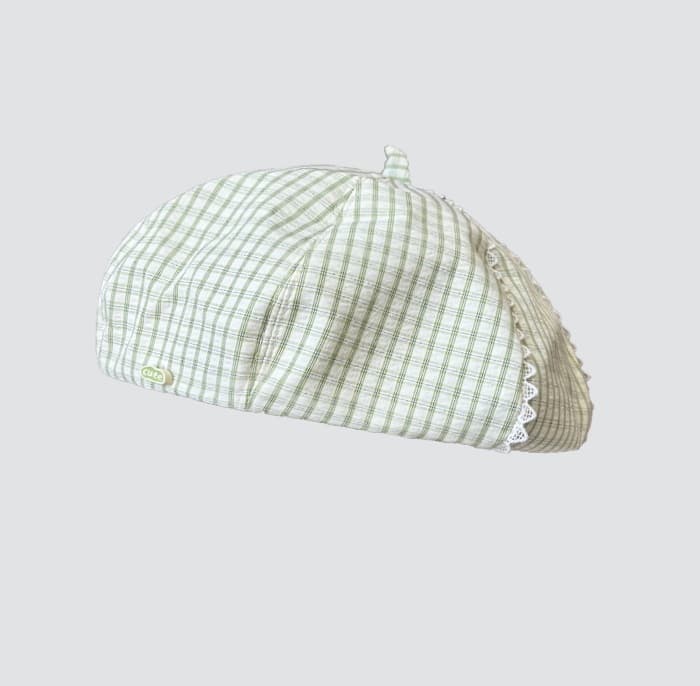 ベレー帽 チェック柄レース飾りベレー帽