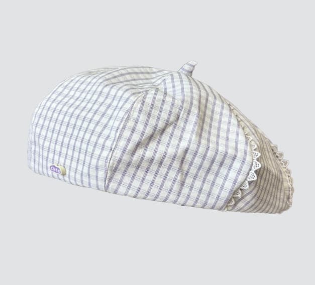 ベレー帽 チェック柄レース飾りベレー帽