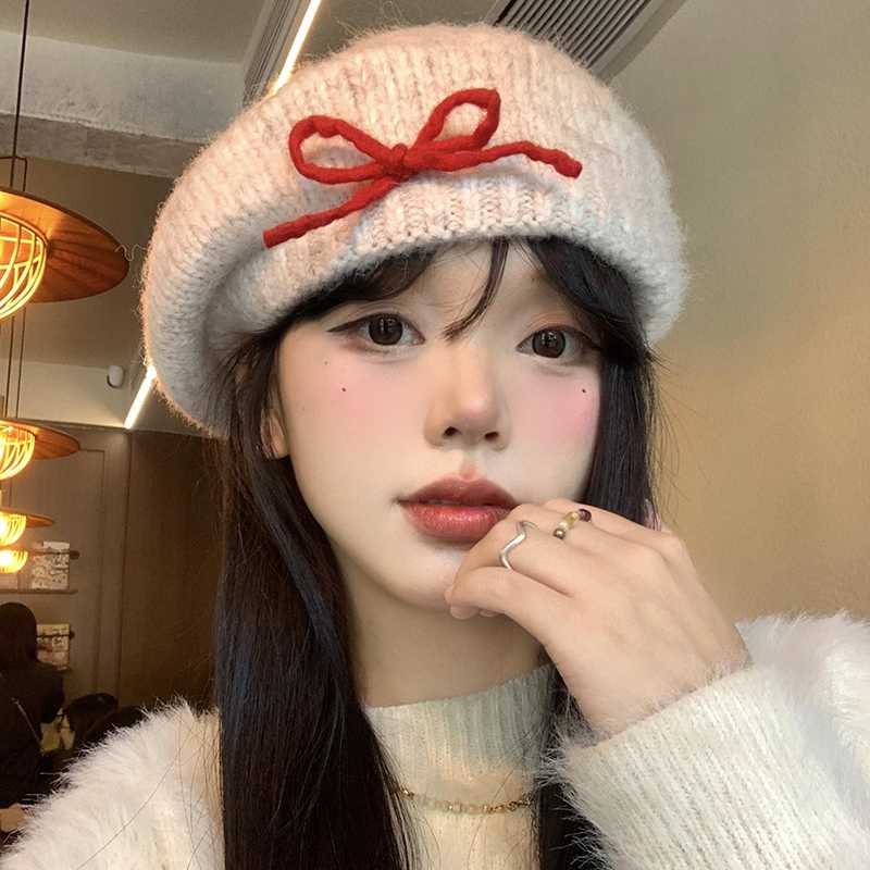 ベレー帽 リボン付きあったかベレー
