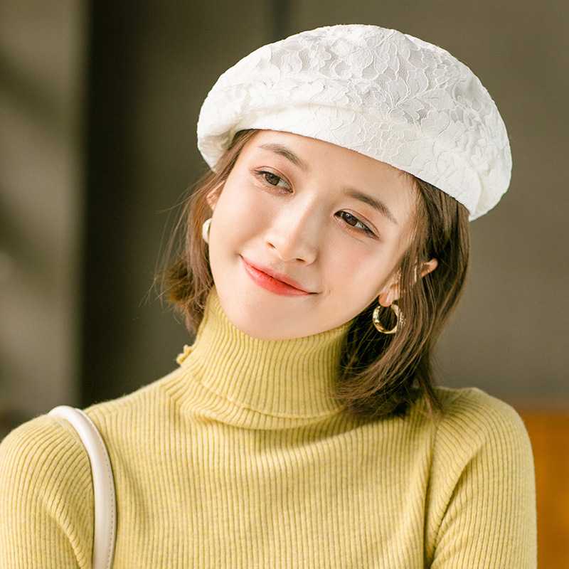 花柄レース織りベレー帽