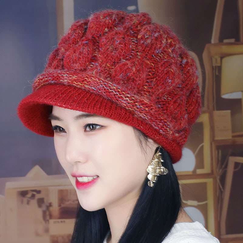 ふわもこニット編みベレー帽