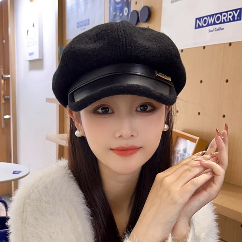 ベレー帽 ふんわりボア付きレトロベレー