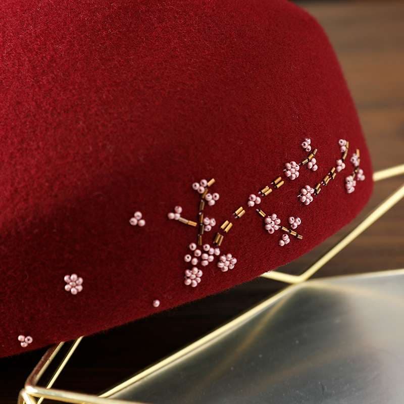 お花刺繍ウールベレー帽