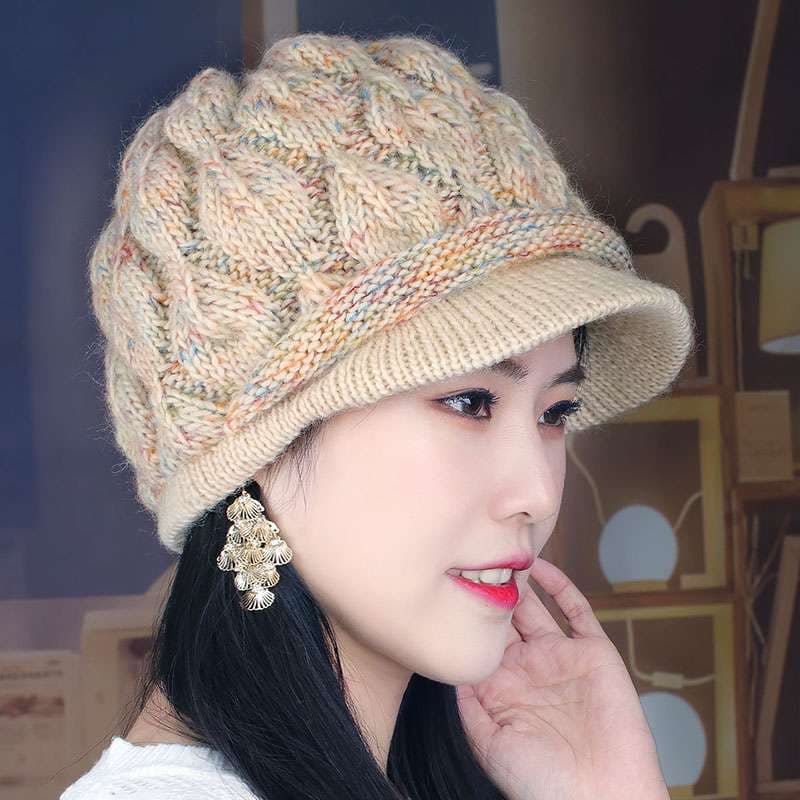 ふわもこニット編みベレー帽