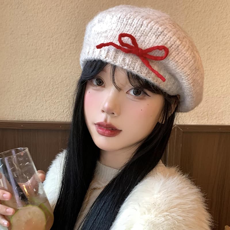 ベレー帽 リボン付きあったかベレー