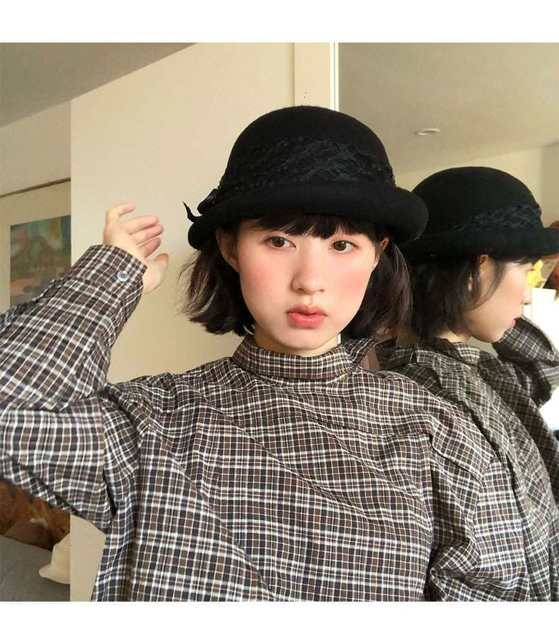 ベレー帽 レトロ リボン クラシック ウール帽