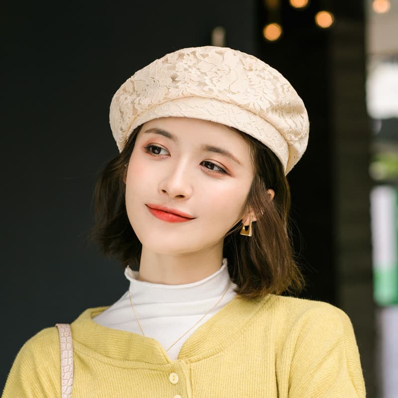 花柄レースのエレガントベレー帽