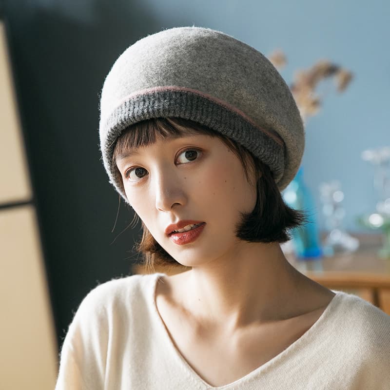 あったかシンプル リブニットベレー帽