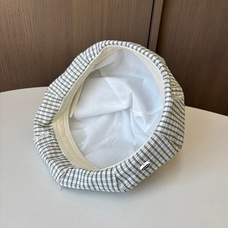 ベレー帽 チェック柄レース飾りベレー帽