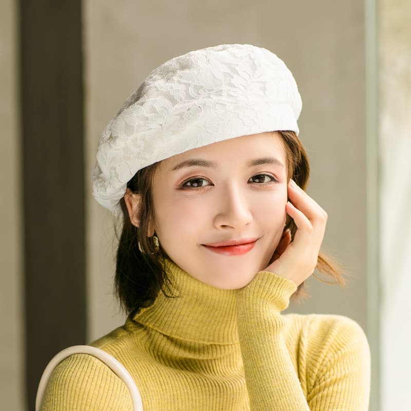 花柄レースのエレガントベレー帽