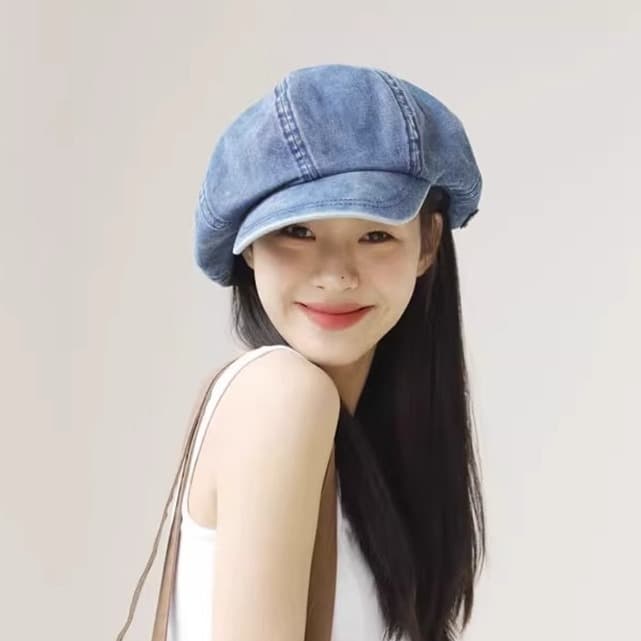 ベレー帽 風合い豊かな立体デニムベレー帽