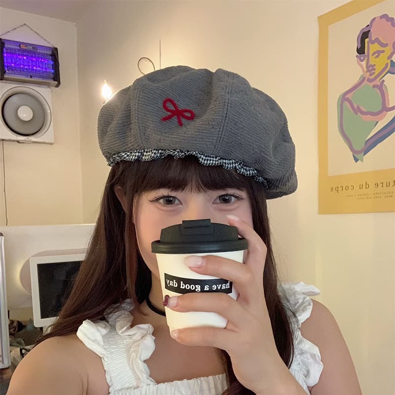 リボン付きレースベレー帽