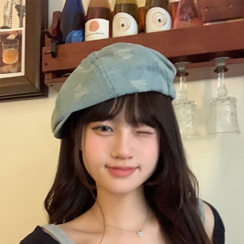 ベレー帽 ヴィンテージ風デニムスターベレー