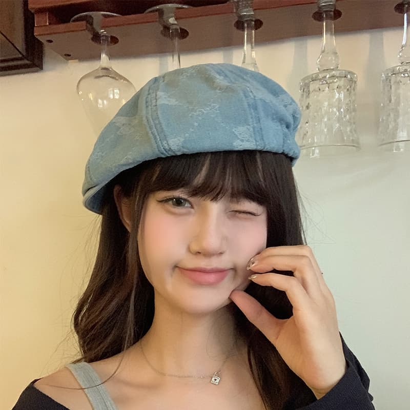 ベレー帽 ヴィンテージ風デニムスターベレー