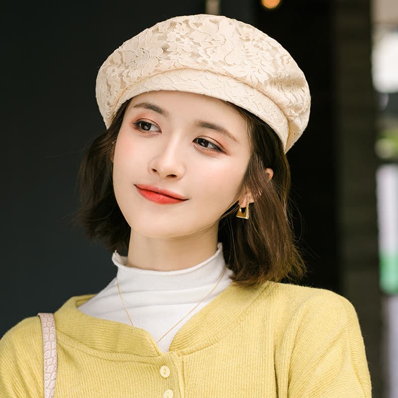 花柄レース織りベレー帽