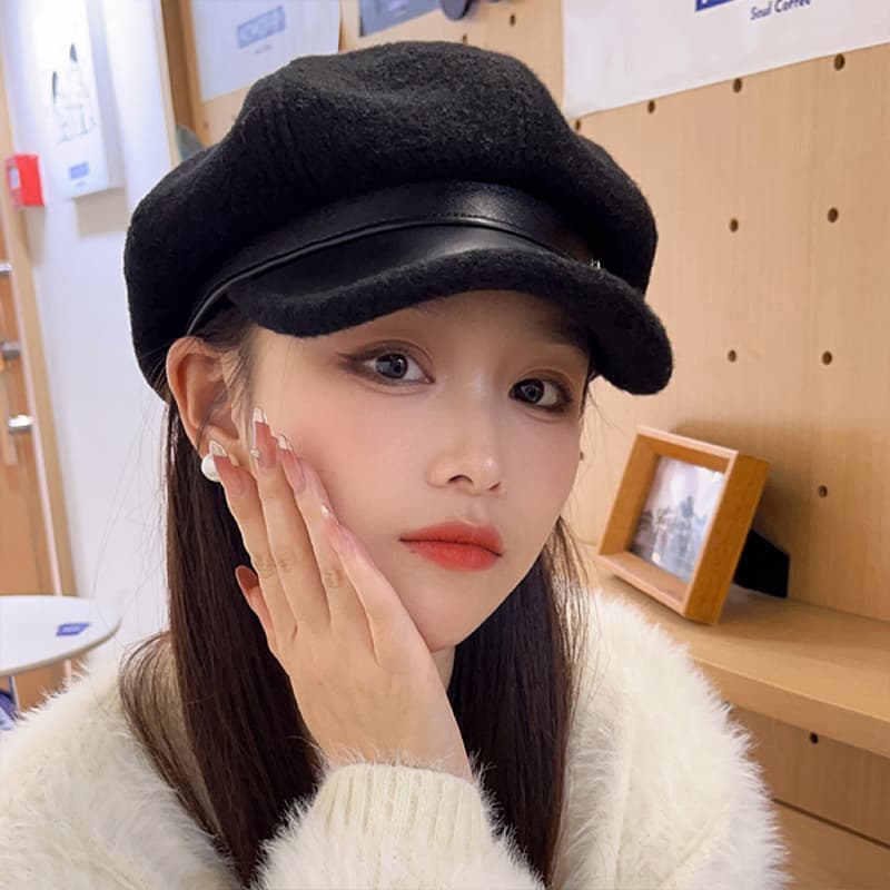 ベレー帽 ふんわりボア付きレトロベレー