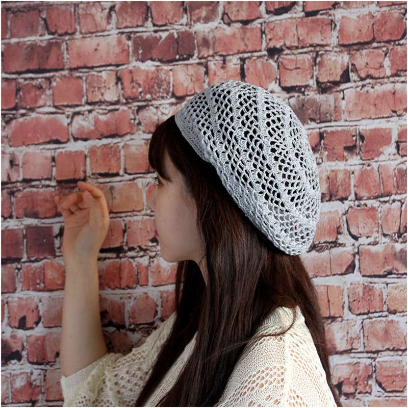 ベレー帽 透かし編みレース柄ベレー