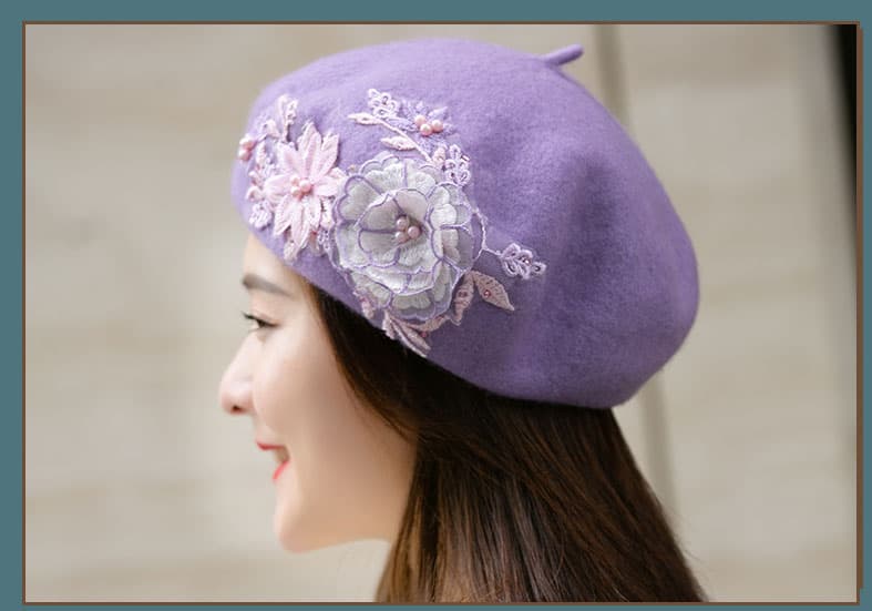 ベレー帽 花刺繍レースベレー帽