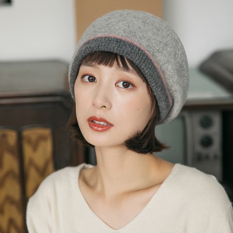 あったかシンプル リブニットベレー帽