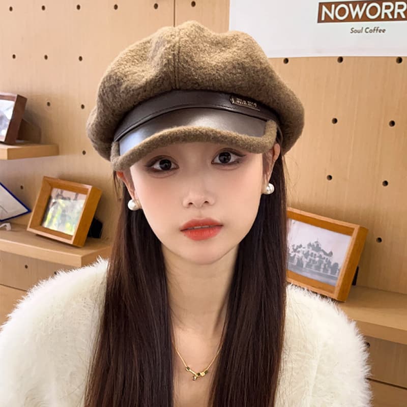 ベレー帽 ふんわりボア付きレトロベレー