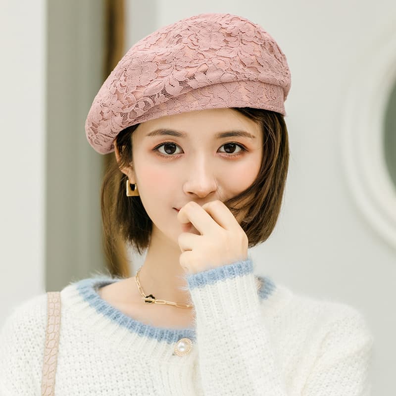 花柄レース織りベレー帽