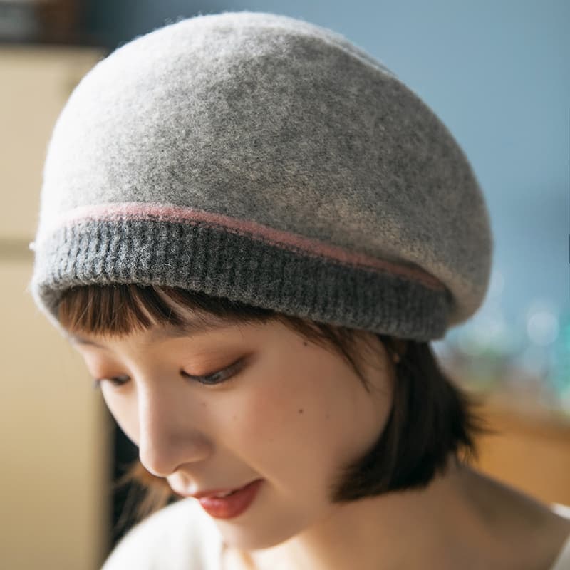 あったかシンプル リブニットベレー帽
