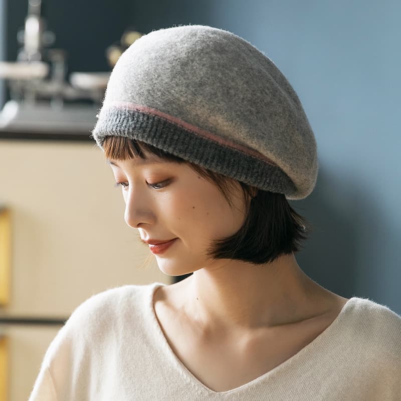 あったかシンプル リブニットベレー帽