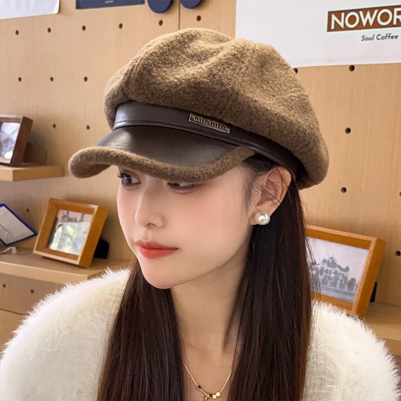 ベレー帽 ふんわりボア付きレトロベレー