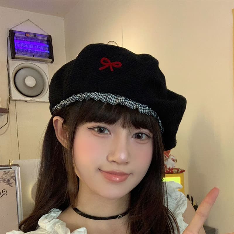 リボン付きレースベレー帽