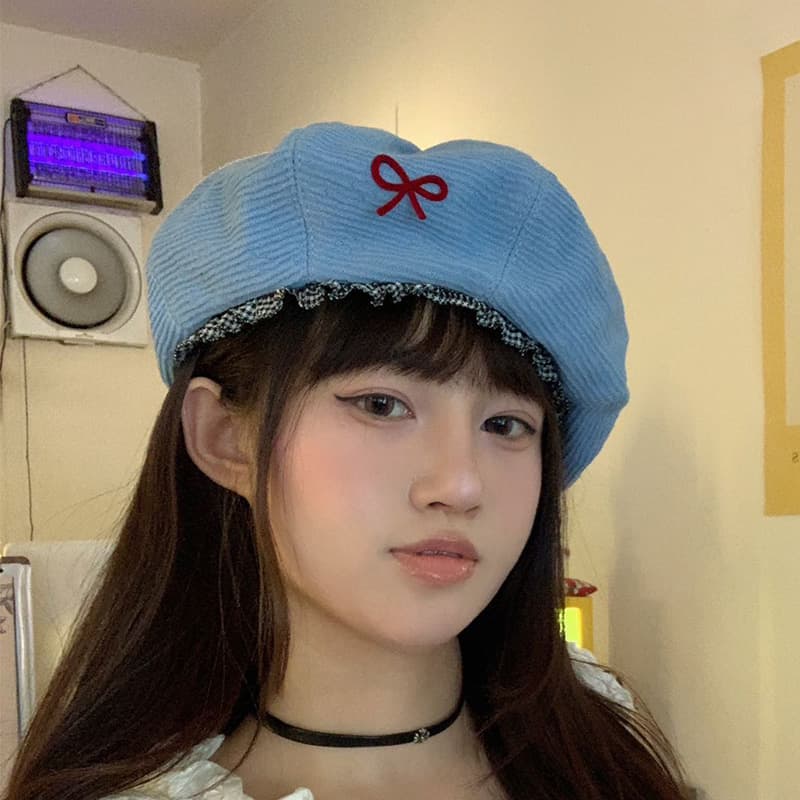 リボン付きレースベレー帽
