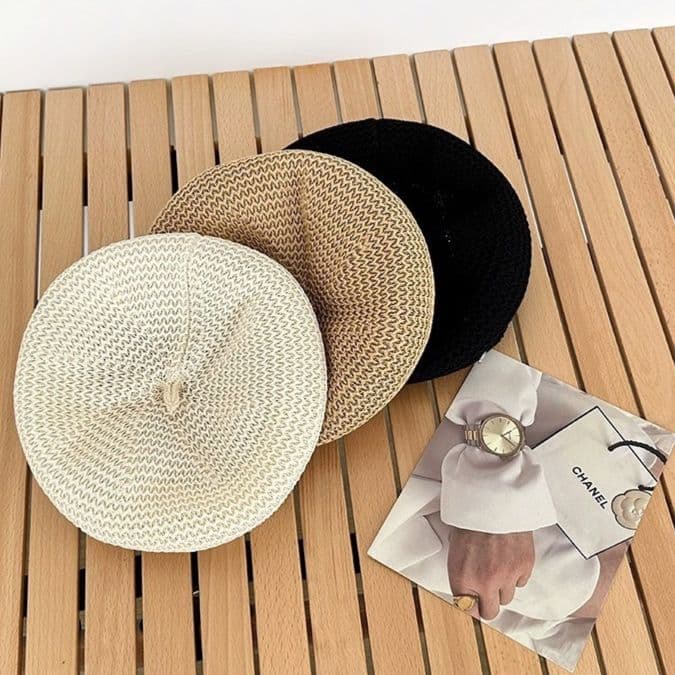 ベレー帽 夏向き涼やか編み目ベレー帽